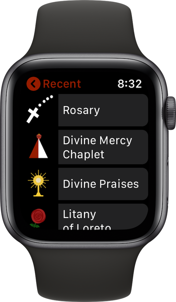 Chaplets showing the Chaplet of the Infant Jesus of Prague, running on an Apple Watch